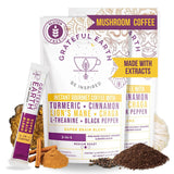 Grateful Earth Mushroom Coffee, Coconut Instant Coffee with Cinnamon, Turmeric, Lion’s Mane Mushrooms, L-Theanine, Chaga, Super Brain Blend, Energy