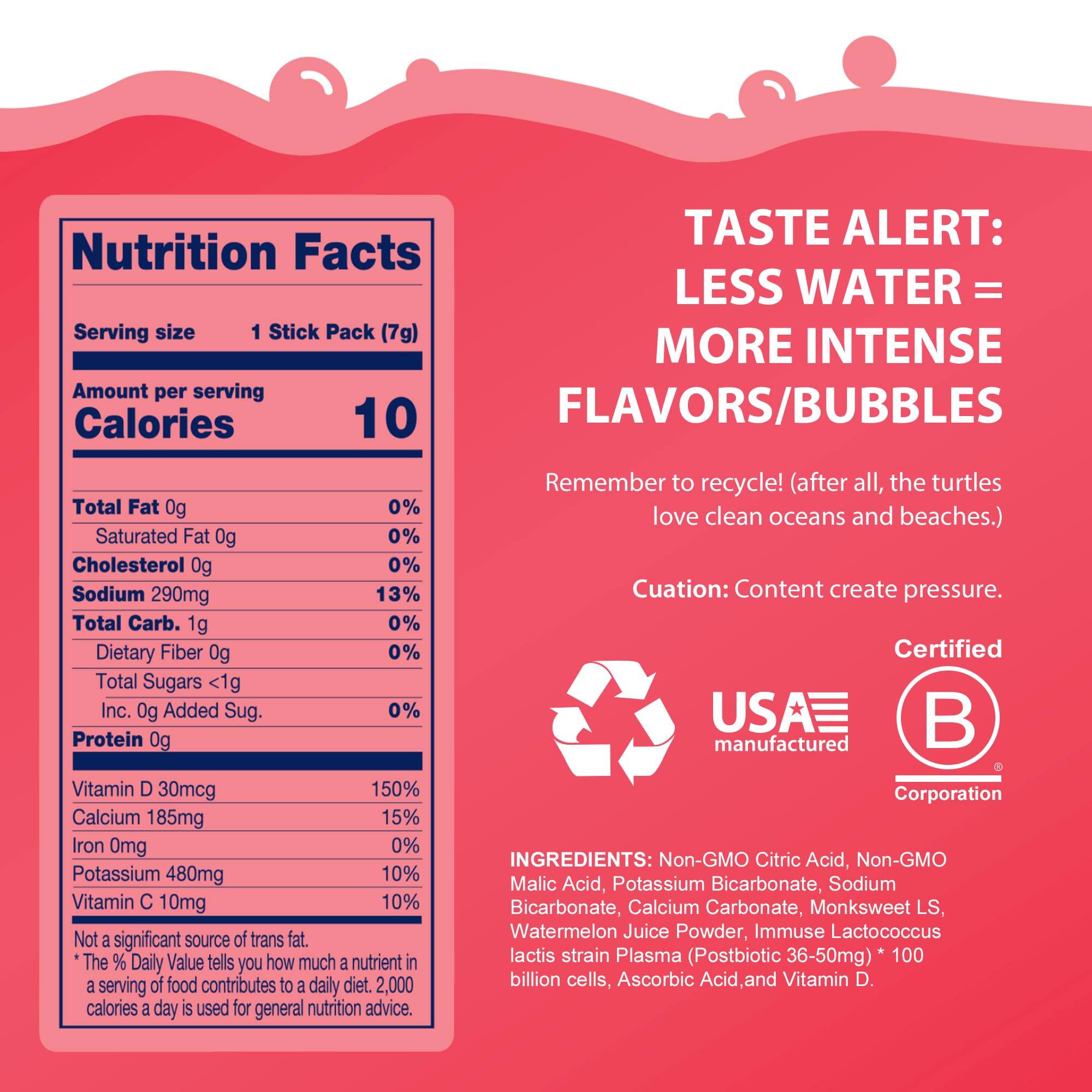 Bobelo Self-Carbonating Hydration Packets - Watermelon Citrus Flavor (15ct) | Low Calorie Electrolyte Drink Mix | Keto Friendly, Sugar Free Water