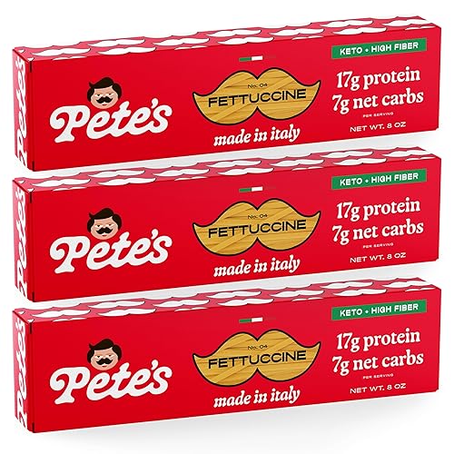 Low Carb, Protein Pasta | Fettucine with 17g Protein, 7g Carbs | Healthy, Keto Pasta Made in Italy | 3-Pack, 8oz - Pete’s Pasta
