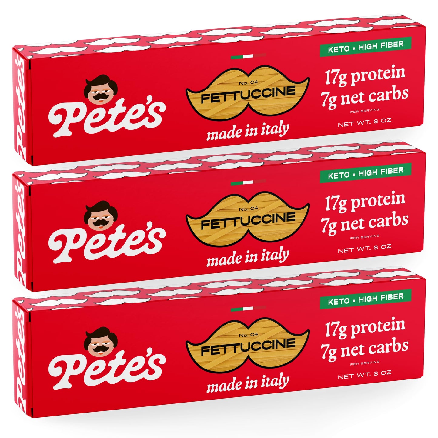 Low Carb, Protein Pasta | Fettucine with 17g Protein, 7g Carbs | Healthy, Keto Pasta Made in Italy | 3-Pack, 8oz - Pete’s Pasta