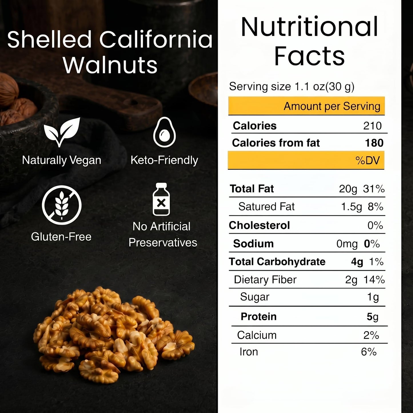 Raw Shelled California Walnuts Halves & Pieces (1 Lb.) - Compares to Organic Walnuts - Great Source of Omega 3 - Vegan & Keto Friendly - Farm Fresh