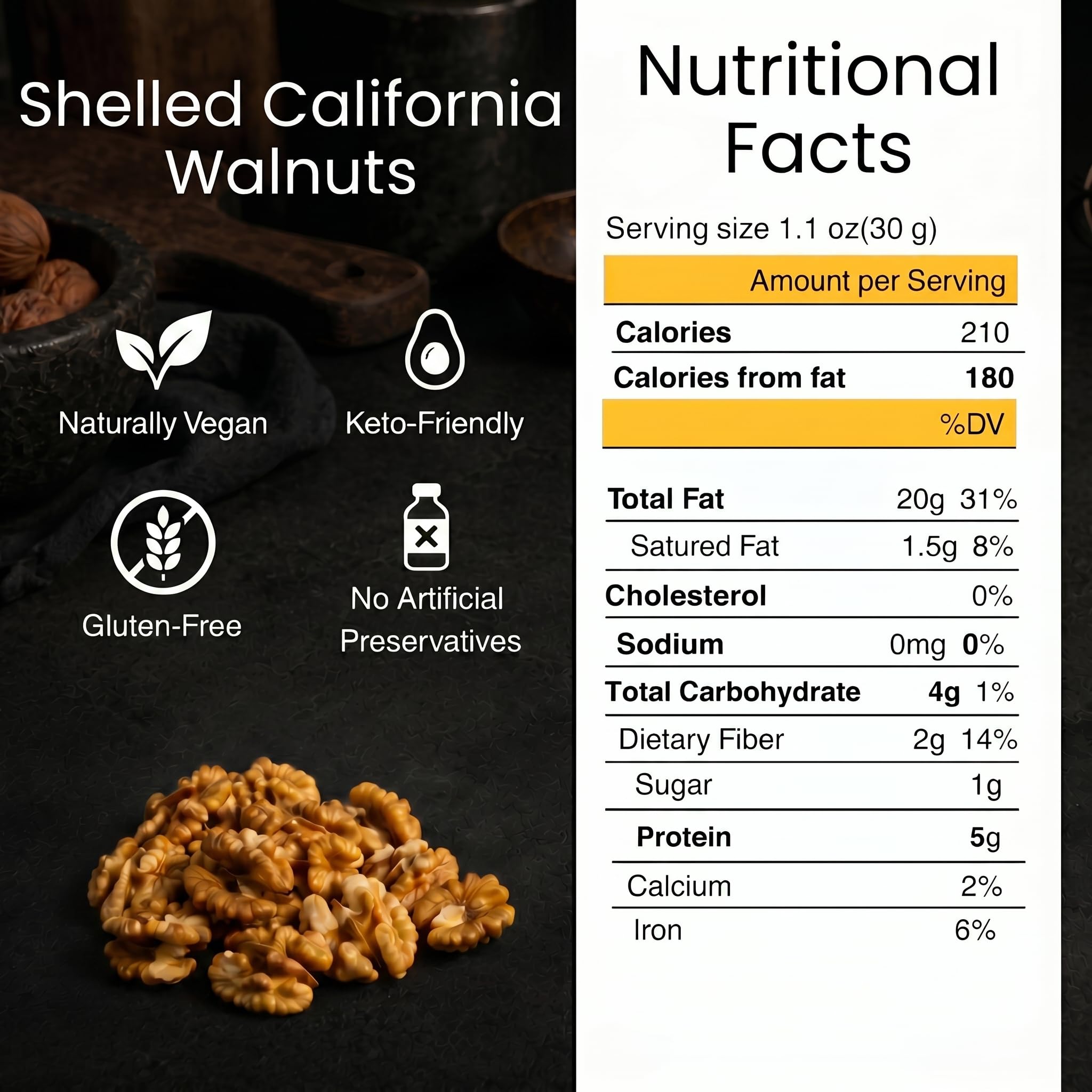 Raw Shelled California Walnuts Halves & Pieces (1 Lb.) - Compares to Organic Walnuts - Great Source of Omega 3 - Vegan & Keto Friendly - Farm Fresh