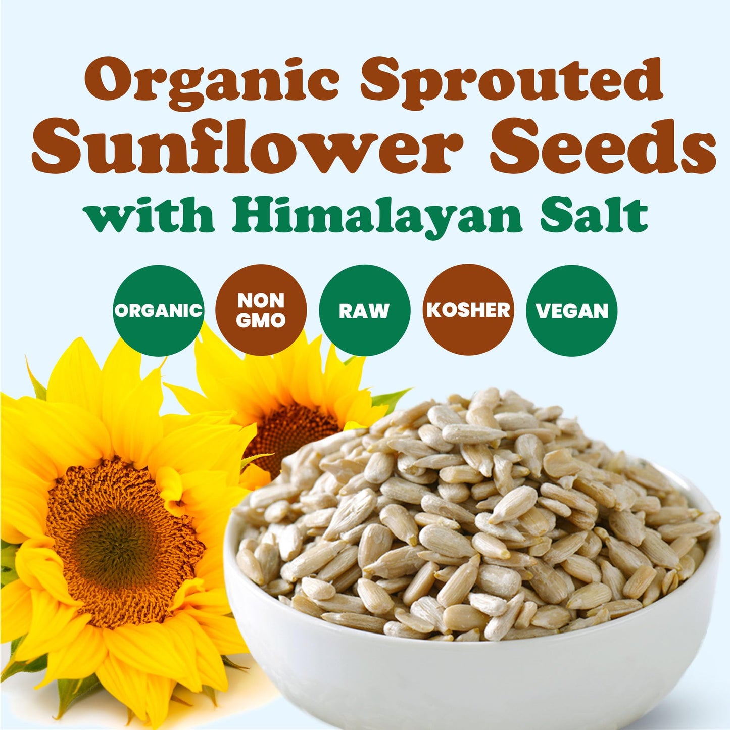 Food to Live Organic Sprouted Sunflower Seeds with Himalayan Salt, 1 Pound - Raw Kernels, Perfect for Cooking, Baking and Snacking, Keto-Friendly