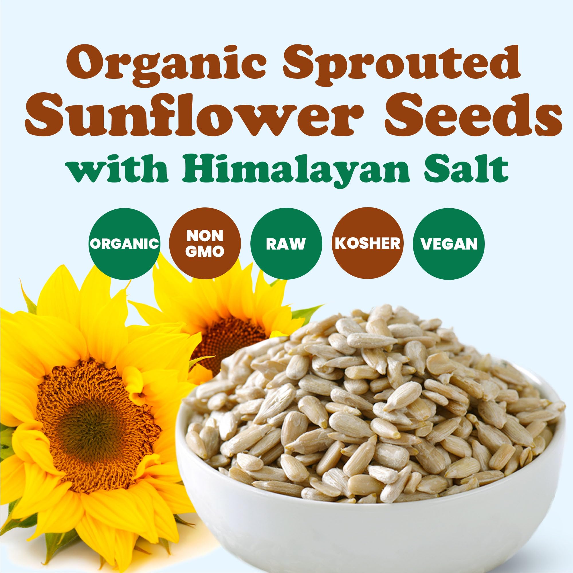 Food to Live Organic Sprouted Sunflower Seeds with Himalayan Salt, 1 Pound - Raw Kernels, Perfect for Cooking, Baking and Snacking, Keto-Friendly