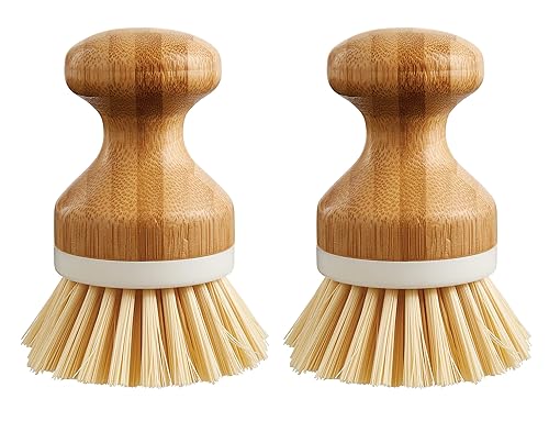 HIC Kitchen Vegetable Scrubber Dishwashing Brush, Bamboo with Non-Scratch Bristles, Set of 2
