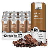 Slate Milk - High Protein Iced Coffee - Mocha Latte - 175mg Caffeine, Lactose Free Energy - 20g Protein, 1g Sugar, 100 Calories, 3g Net Carbs, No