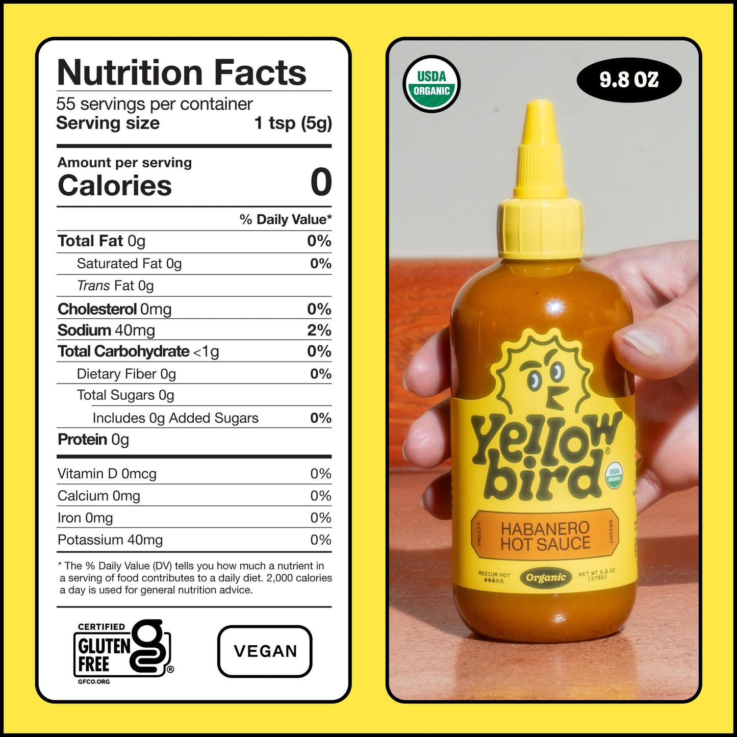 Organic Habanero Hot Sauce by Yellowbird - Organic Hot Sauce with Habanero Peppers, Garlic, Carrots, and Tangerine - Plant-Based, Gluten Free, Non-GMO