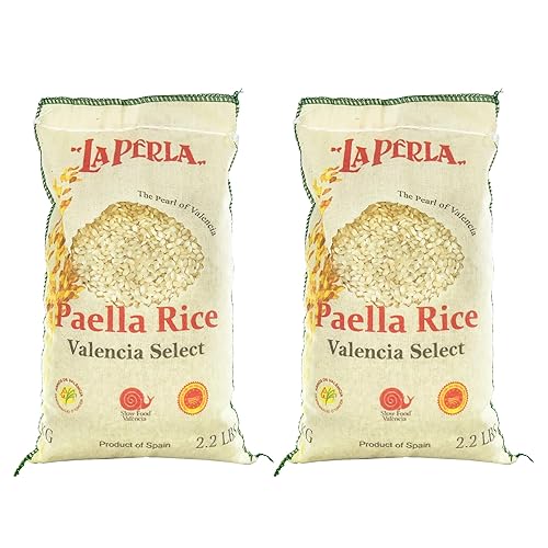 La Perla | Paella Rice | Valencia Select | Denomination of Origin Valencia Spain | Slow Food Valencia Certified | Ideal For All Mediterranean Rice Dishes | 2.2 lbs (1 kg) | (Pack of 2)