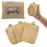 Qucurby All Natural Loofah Kitchen Sponges (3 Pack) - Eco Friendly - Compostable & Biodegradable - Natural Sponges for Dishes (Paper Bag Packaging)