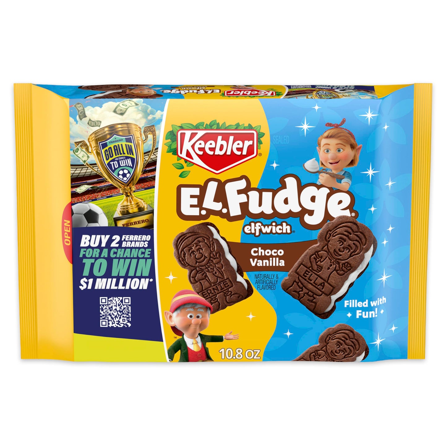 Keebler E.L. Fudge Elfwich Cookies, chocolate-y and vanilla flavor Sandwich Cookies, Fun Shaped Treat, 10.8 oz Pack