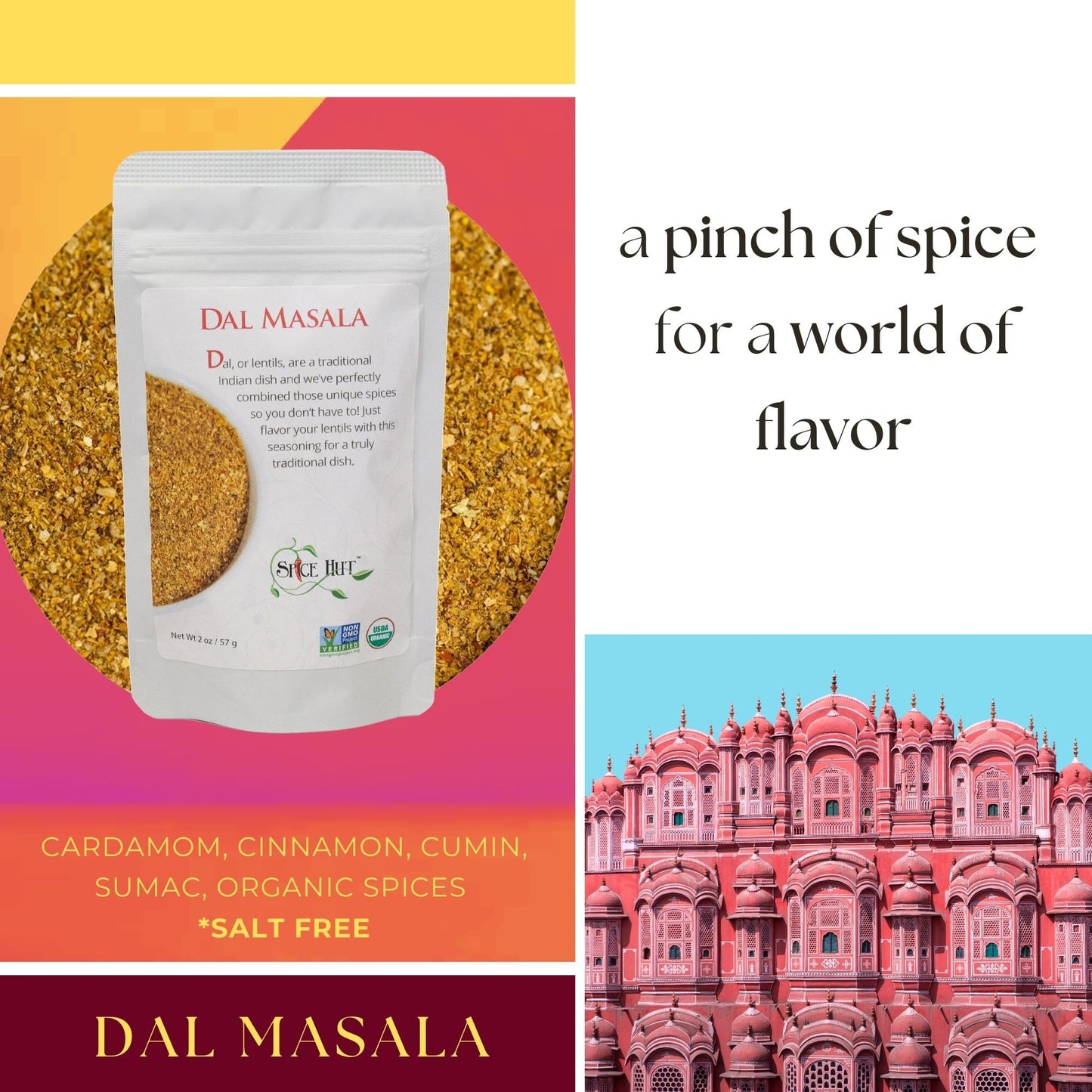 Spice Hut - Dal Masala Seasoning Organic, Lentil Spice Mix, No Salt, Easy Indian Spice Blend for Cooking Beans, Chana, Desi Moong, Urad, Dal Tadka
