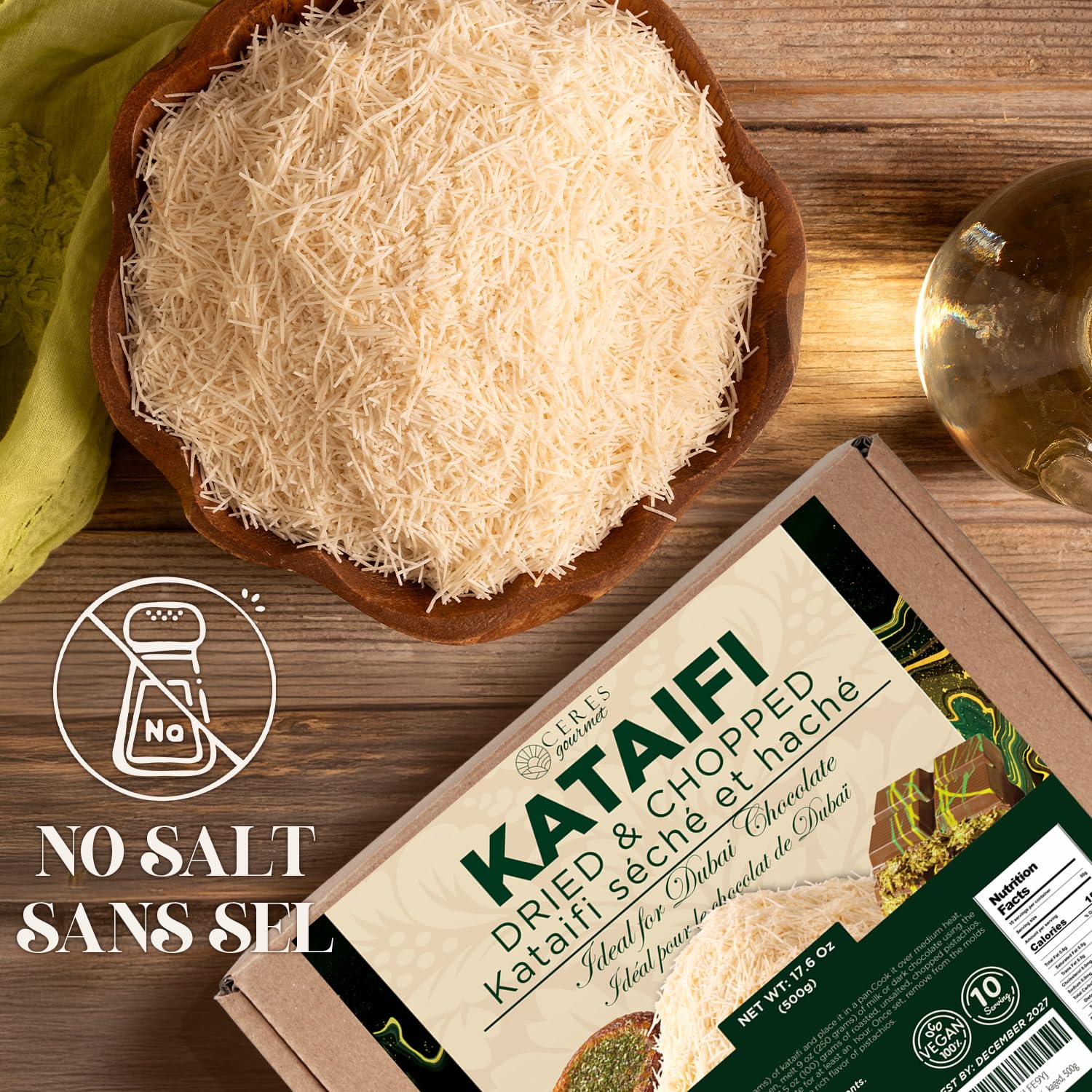 Ceres Gourmet Dried Kataifi Fillo Dough - Authentic Turkish Shredded and Chopped Kadayif (Kataifi) Pastry, Perfect for Kunafa, Knafeh & Baklava, Dubai