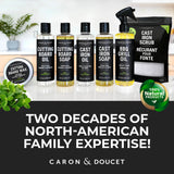 CARON & DOUCET - New Ultimate Cast Iron Set: Seasoning Oil, Cleaning Soap & Restoring Scrub | 100% Plant-Based & Best for Cleaning Care, Washing