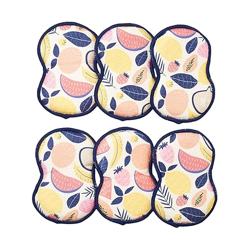 Bright Habits Sponge Set in Fruit Platter Yellow, 6 Pack Super Absorbent Washable Reusable Cleaning Sponges Made from Recycled Materials, Durable Eco