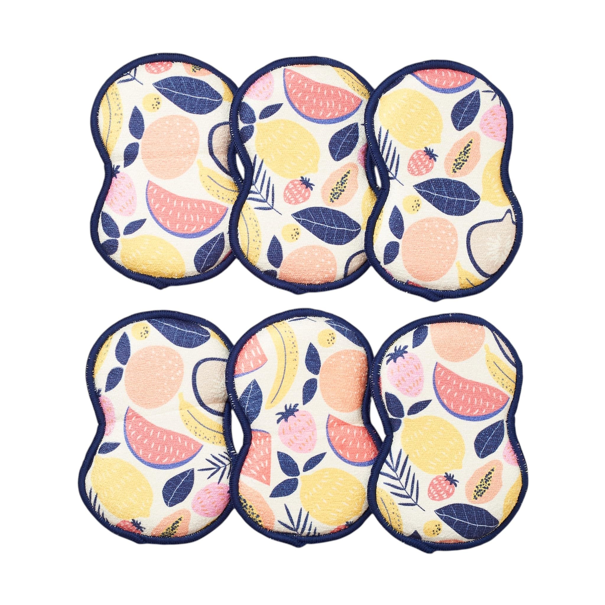Bright Habits Sponge Set in Fruit Platter Yellow, 6 Pack Super Absorbent Washable Reusable Cleaning Sponges Made from Recycled Materials, Durable Eco