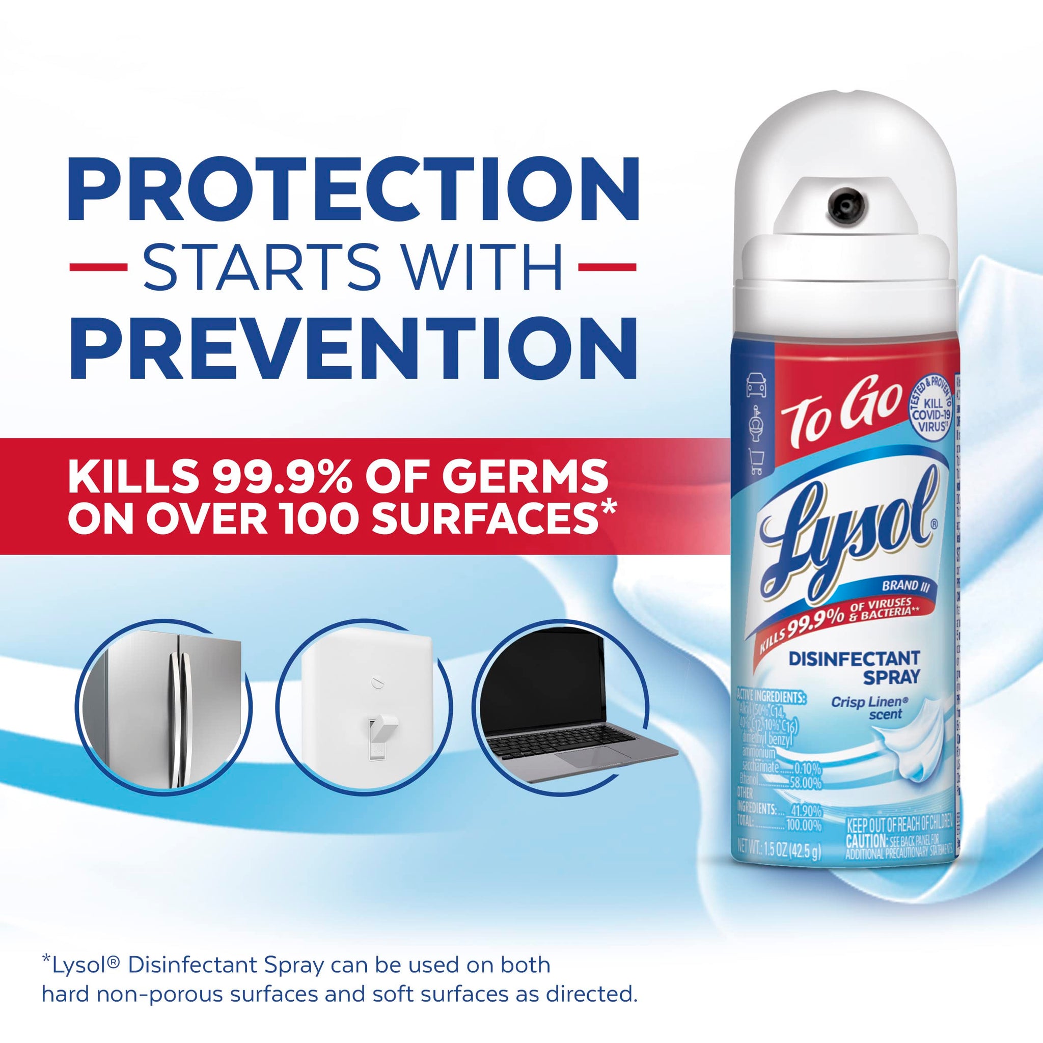 Lysol To Go Disinfectant Spray, Travel Size Sanitizing, For On-the-Go Disinfecting and Deodorizing, Crisp Linen, 1.5 Fl. Oz (Pack of 4)