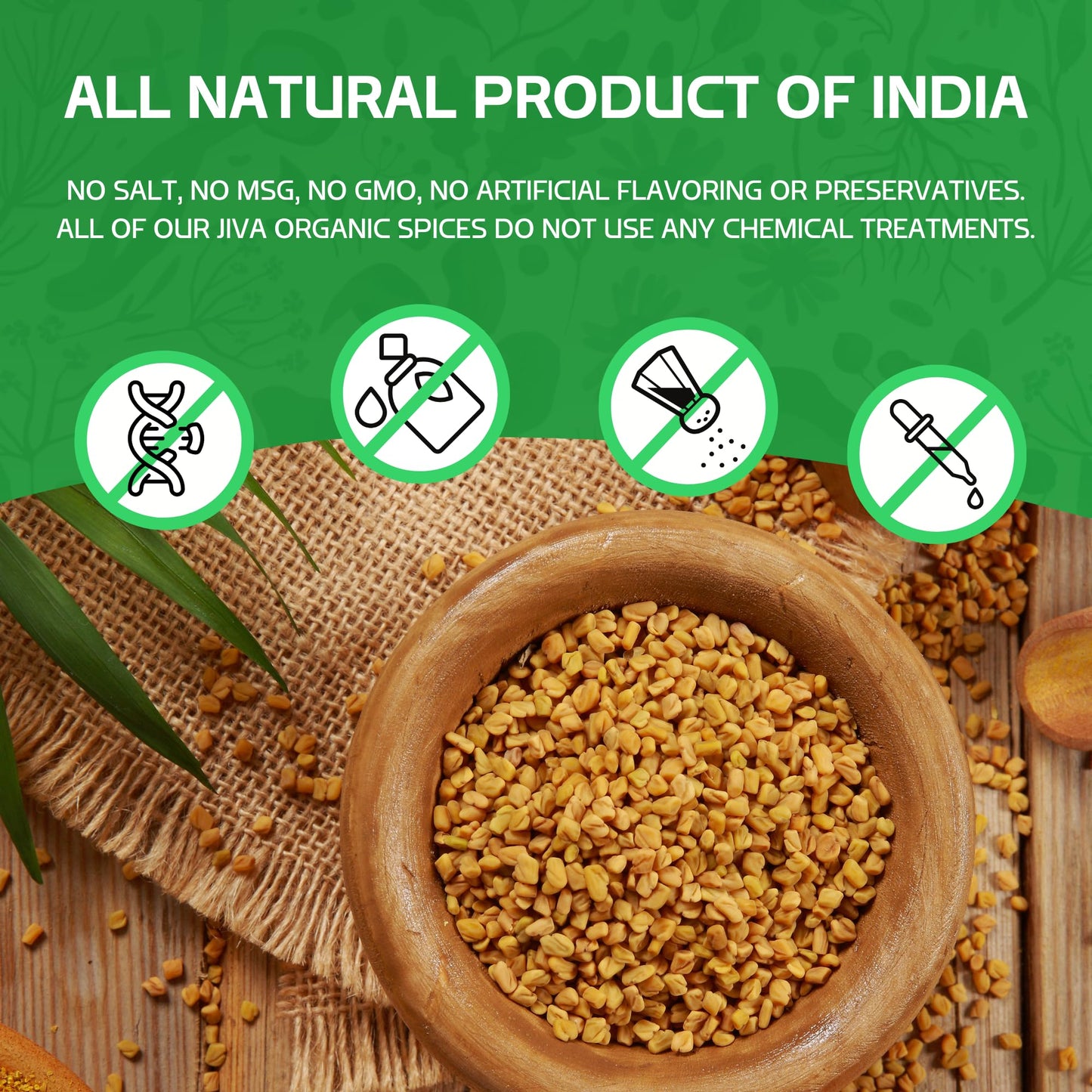 Jiva Organics Organic Fenugreek Seeds Whole 1 Pound Jar - Methi Seed for Cooking, Sprouting & Beauty Care