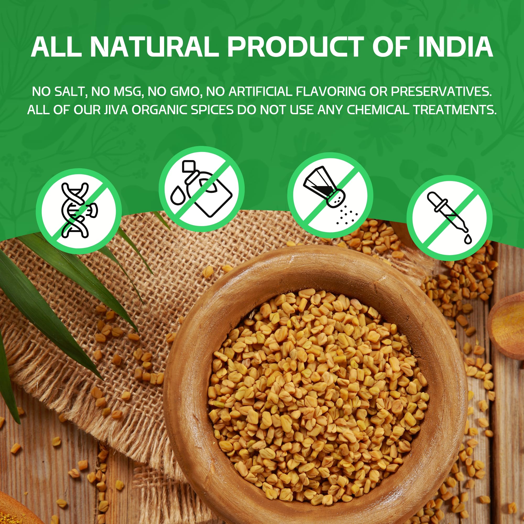 Jiva Organics Organic Fenugreek Seeds Whole 1 Pound Jar - Methi Seed for Cooking, Sprouting & Beauty Care