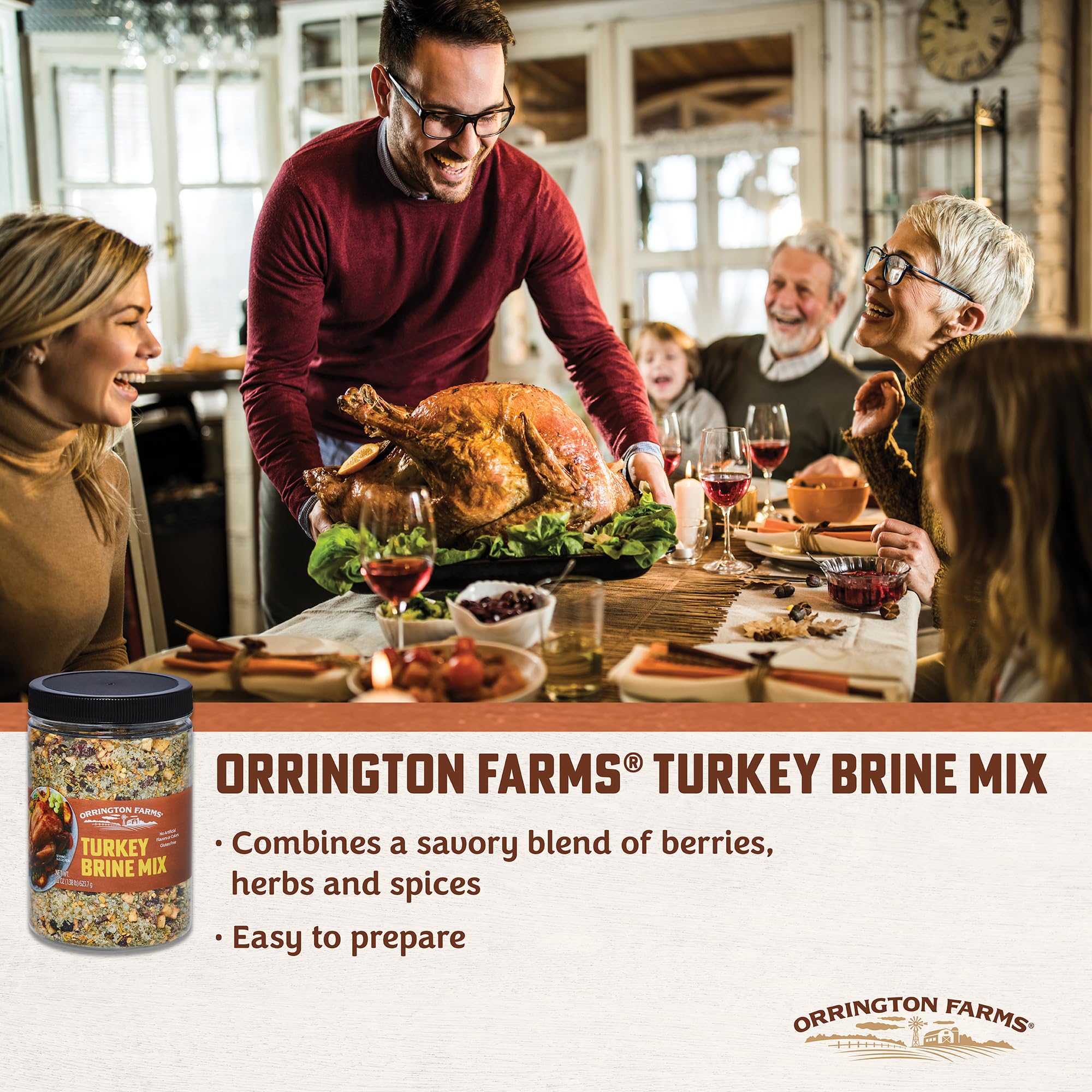 Orrington Farms Turkey Brine Mix | Savory Blend of Sea Salt, Cranberries, Sage, Juniper Berries & More | Brine Turkeys up to 25 Pounds | No Artificial