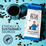 Stella Blue Whole Bean Coffee, Big Cat Blend, Medium Roast Caramel Hazelnut, Fruity Notes 100% Arabica Beans, Ethically Sourced from Central and South