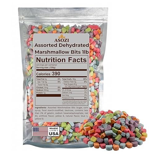 Assorted Dehydrated Mini Marshmallows - 1LB Resealable Bag of Vibrant Freeze Dried Marshmallows for Hot Chocolate, Cereal, Baked Goods, & Snack