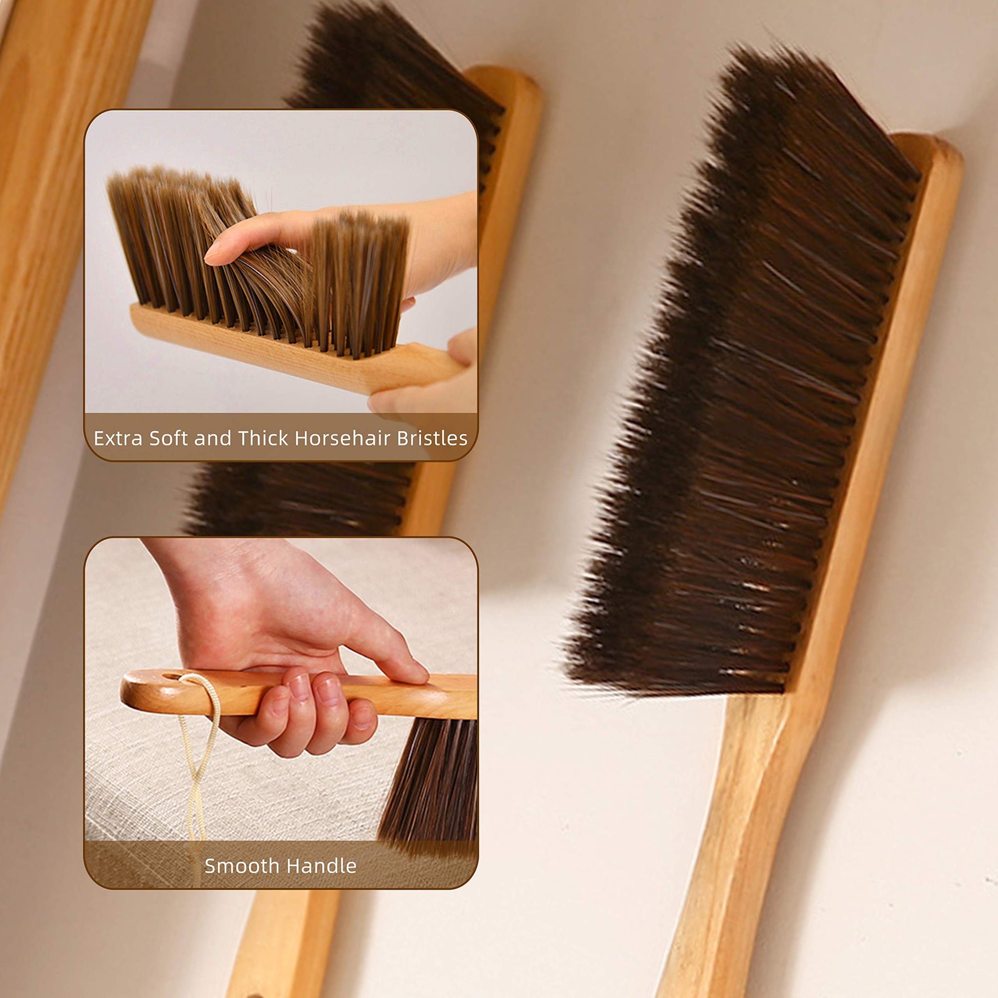 Hand Broom,Horse Hair Brushes,Soft Horsehair Upholstery Brush with Handle,Shop Brush Dustpan,Foxtail Broom,Dust Broom