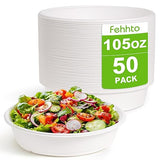 FEHHTO 50-Pack 105oz Extra Large Disposable Paper Salad Bowls, Heavy Duty Sugarcane Fiber Paper Serving Bowls for Pasta, Soup & Party Sharing