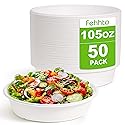 FEHHTO 50-Pack 105oz Extra Large Disposable Paper Salad Bowls, Heavy Duty Sugarcane Fiber Paper Serving Bowls for Pasta, Soup & Party Sharing