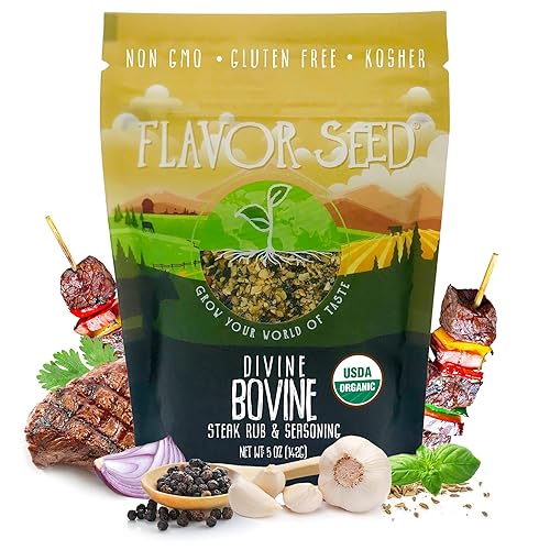 Organic Steak Seasoning & Rub - Divine Bovine by Flavor Seed, Gourmet Spice Blend for Cooking & Grilling Steak, Pork & Vegetables. Carnivore & Keto