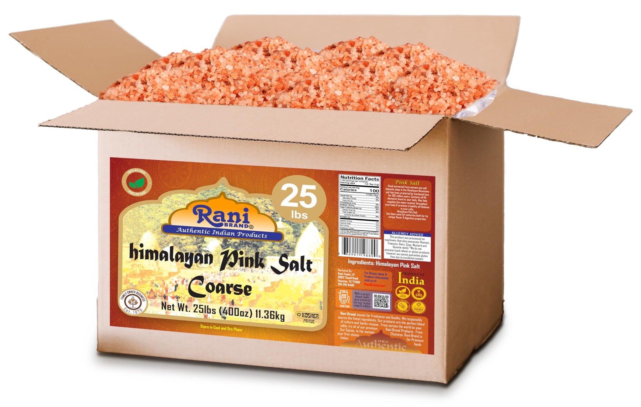 Rani Himalayan Pink Salt Granules (84 Essential Trace Minerals) 400oz (25lbs) 11.36kg Bulk Box ~ All Natural | Vegan | Gluten Friendly | NON-GMO |