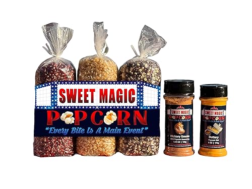 Sweet Magic Popcorn "The Patriot Package" - Kernels and Seasonings Variety Pack (set of 5) - 3 Non-GMO 16oz Popcorn Kernel Bags (Red, White and Blue)