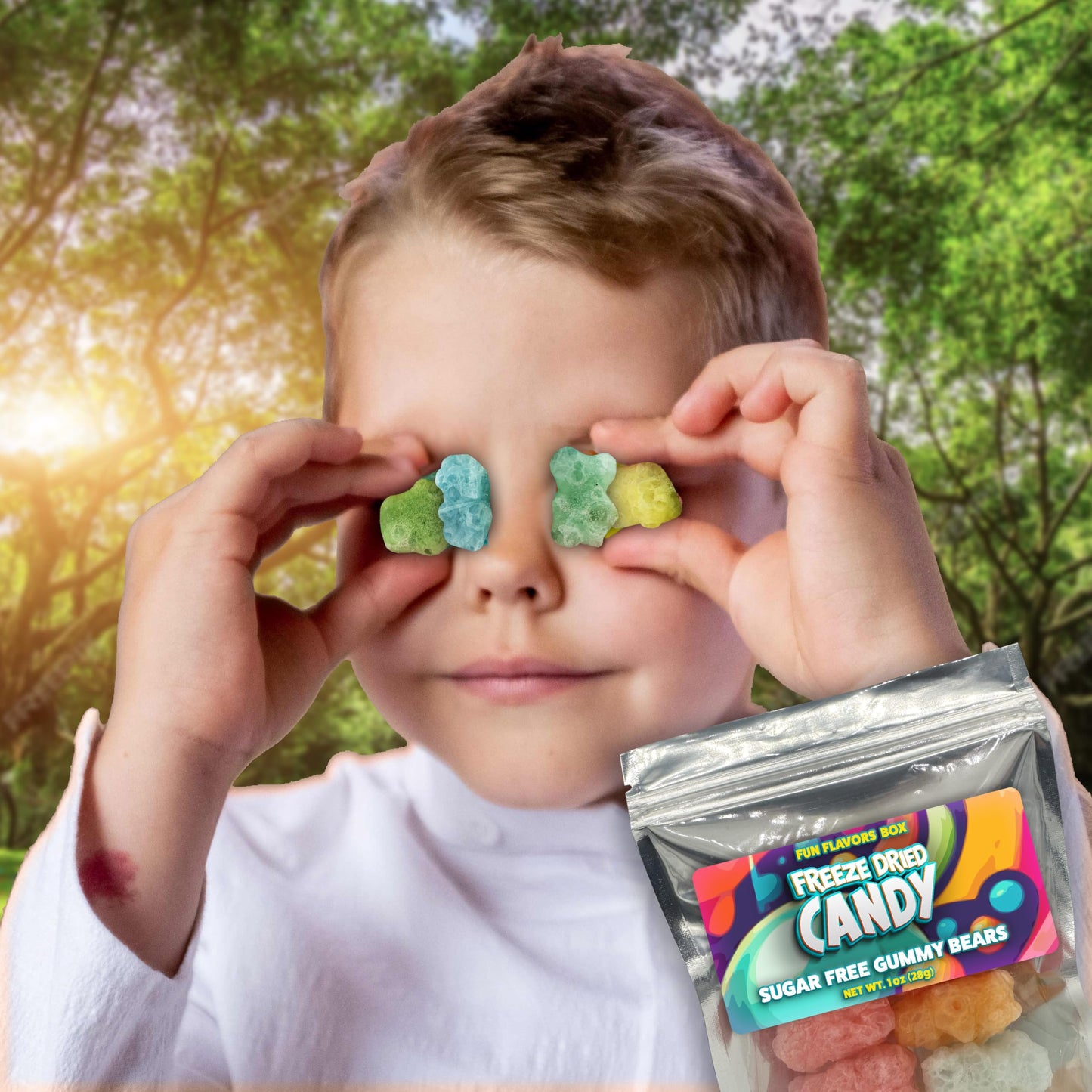 Fun Flavors Box Sugar Free Freeze-Dried Gummy Bears Variety Pack - Crunch Candy Treats, 1 oz
