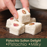 Pistachio Sultana Turkish Delight - Soft Lokum Candy with Nut Center, Traditional Turkish Sweets Gift Box, Delicias Turcas, 17.6 oz (500g)