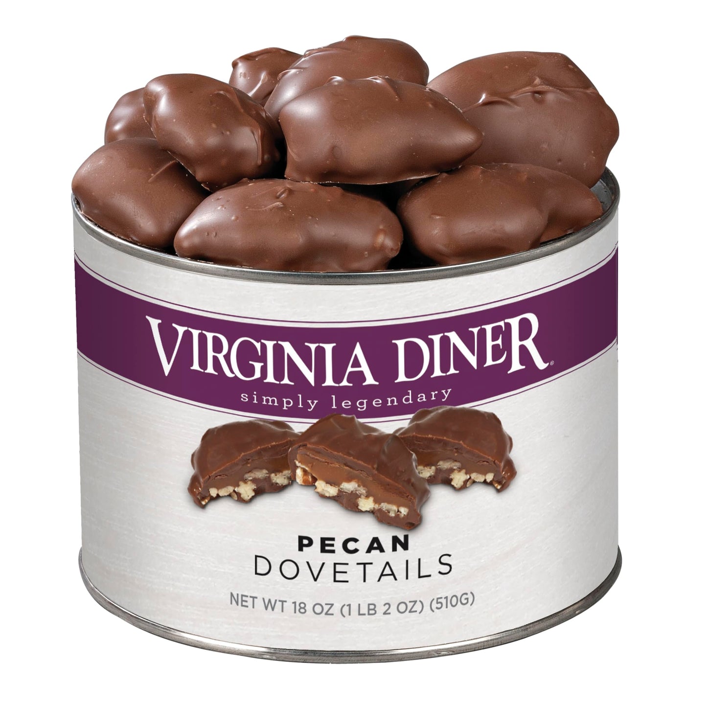 Virginia Diner Chocolate Pecan Dovetail Candy Clusters with Caramel - Preservative Free from Virginia Since 1929-18 Oz
