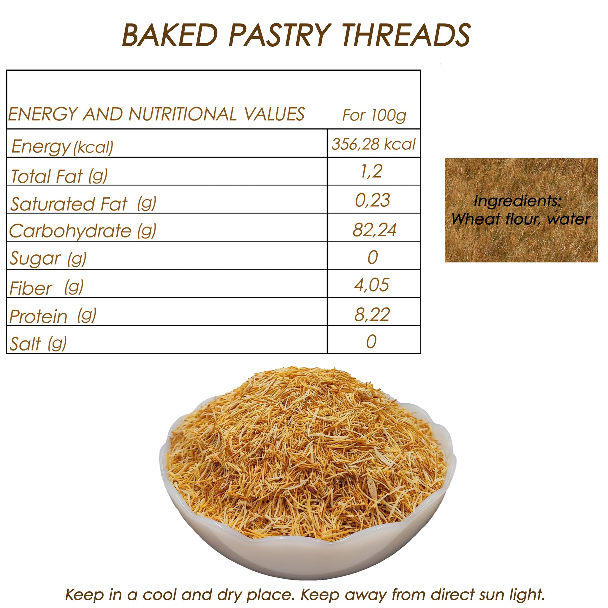 BAYKUL Kataifi Pastry for Dubai Chocolate, Baked Crispy Crunchy Kadayif Shredded Fillo Dough, Ready to Use (1.1 lb (500gr), Baked)