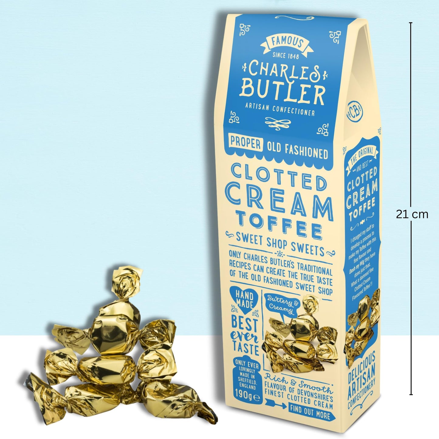 Charles Butler Clotted Cream Toffees 190g (6.7oz) | Handmade English Creamy Toffee Candy Individually Wrapped | Old-Fashioned British Sweets Gift Box