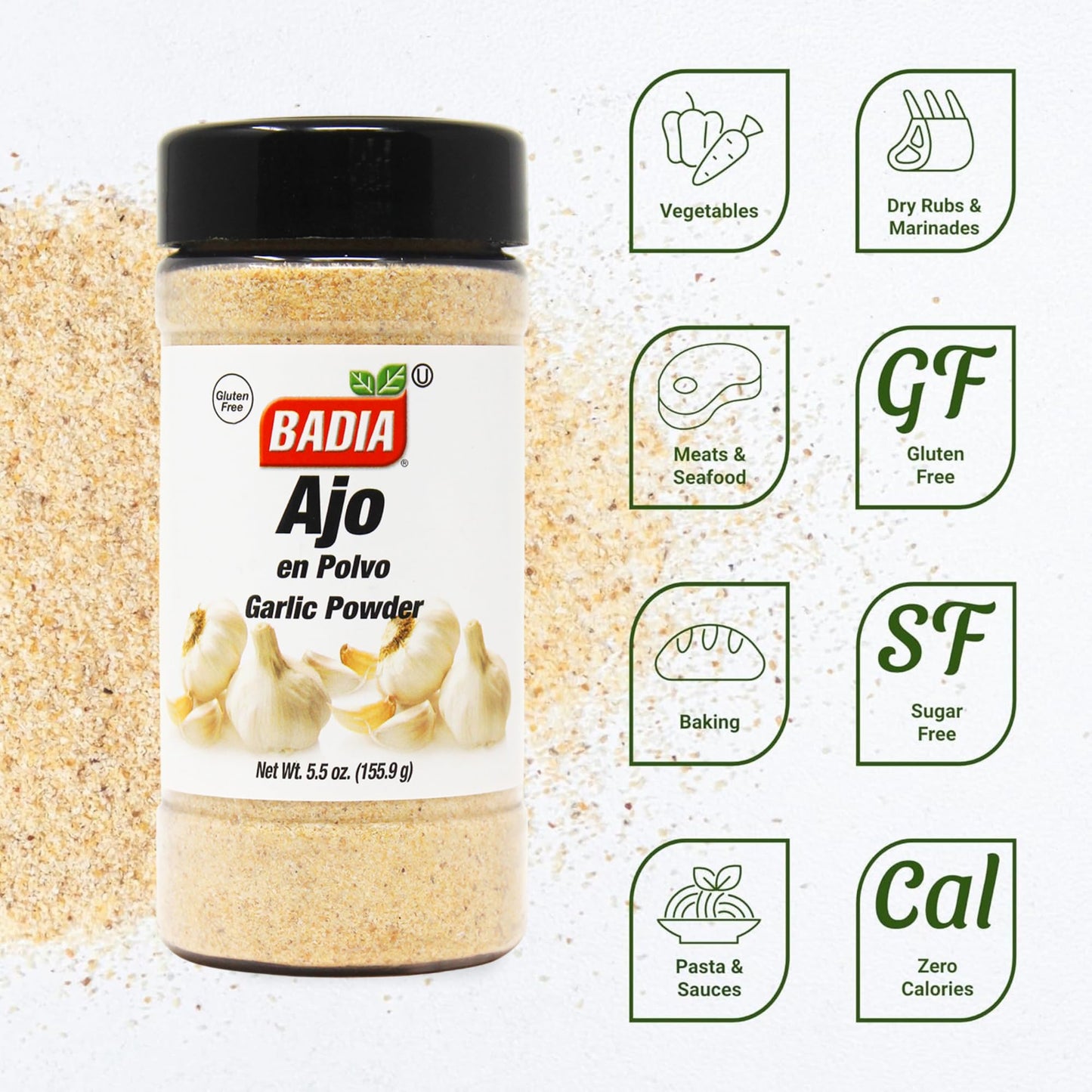 Badia Garlic Powder, 5.5 oz - Premium Garlic Powder for Cooking, Seasoning & Spice Blends, Freshly Ground and Flavorful