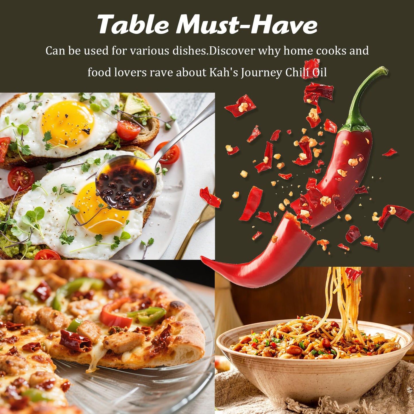Kah's Journey Chili Oil - 15.87oz (450g) Spicy Chili Crisp with Crunchy Garlic and Onion Flavor, Vegan, Sugar Free Chili Sauce