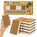 Bruhati Coconut Kitchen Sponges (12 Pack) - Natural Coconut Fiber & Cellulose Dish Scrubber, Biodegradable Compostable Plant-Based Sponges for Dishes