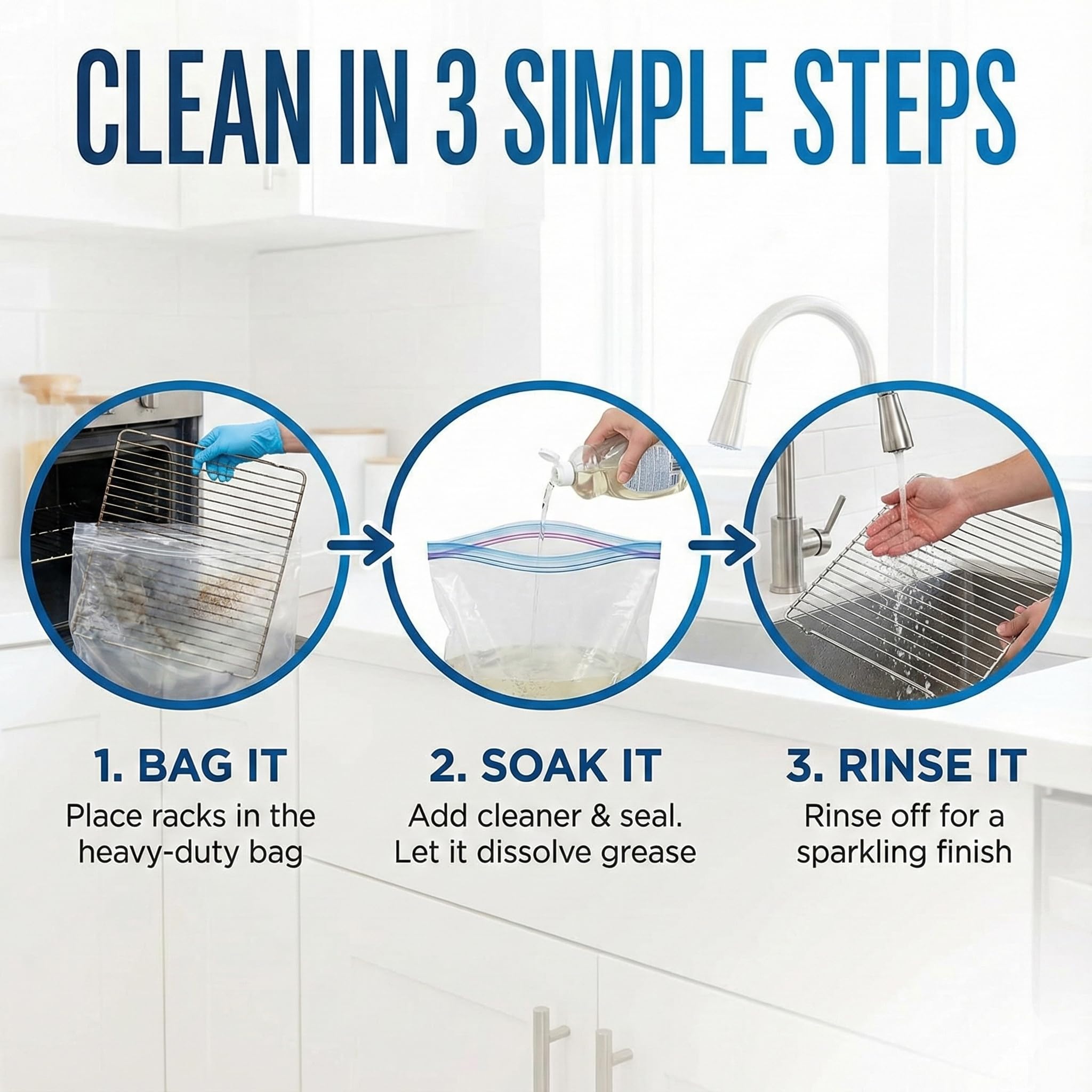 Oven Rack Cleaning Bags 5 Pack, No Scrub Reusable Leakproof Soaking Bags for Grill Grates, BBQ Racks, Stove Grates - Easy Soak & Rinse, No Cleaner