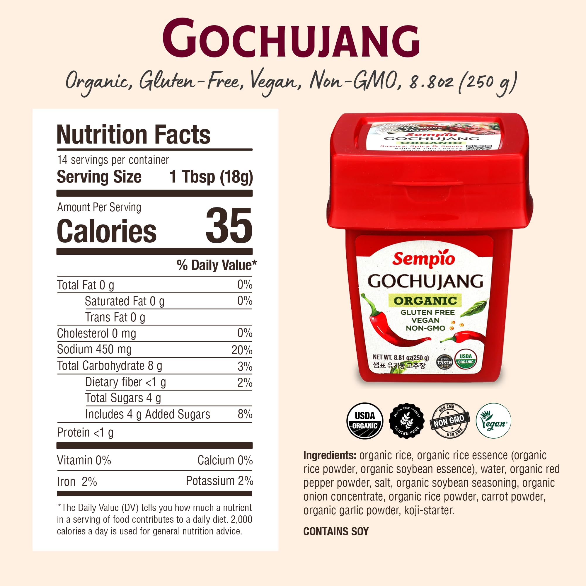 Sempio Gochujang Vegan Korean Red Chili Pepper Paste - Organic Gluten Free: Sweet Spicy Savory Paste, Traditional Fermented Condiment for Cooking