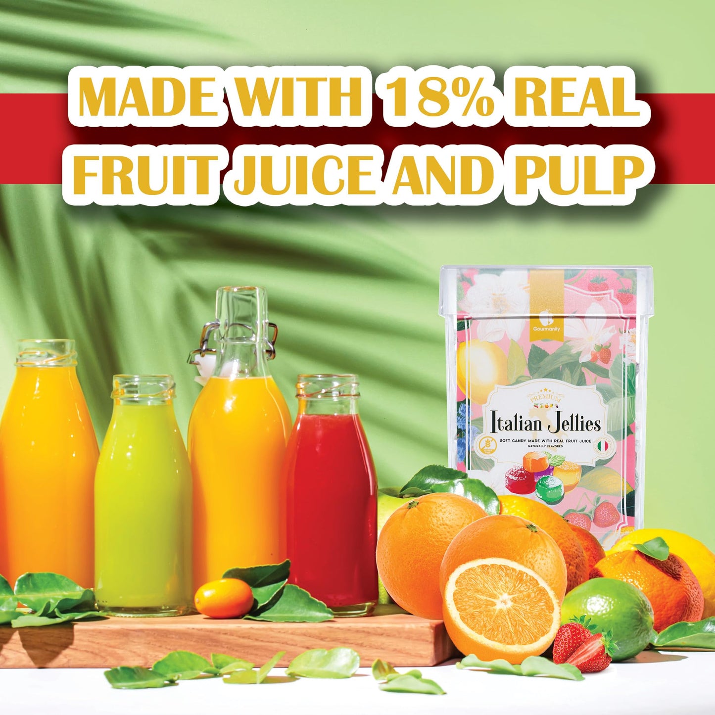 Gourmanity Italian Jelly Fruit Candy With Real Fruit Juice, Soft Bite Authentic Italian Candy, Individually Wrapped Gourmet Candy, In a Giftable