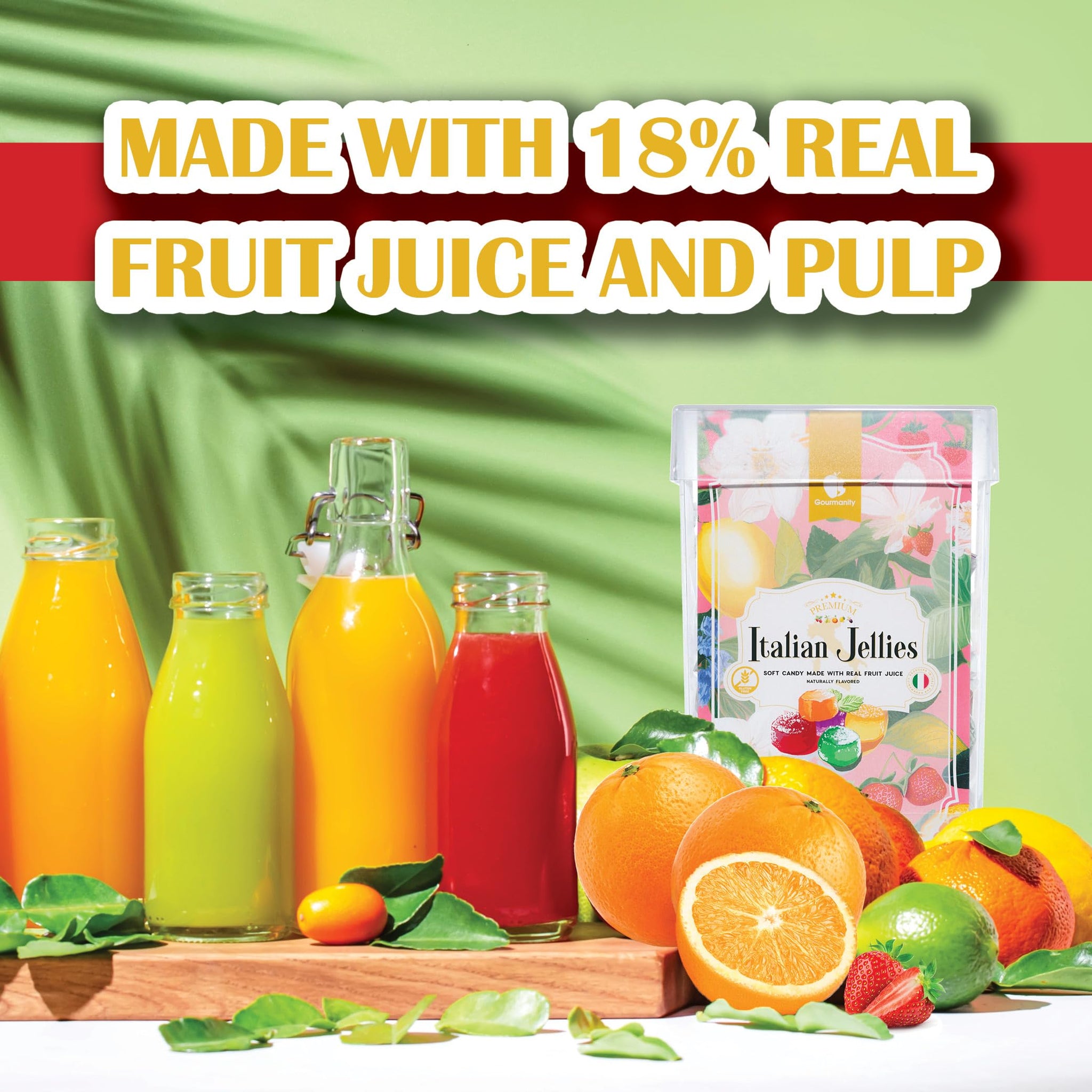Gourmanity Italian Jelly Fruit Candy With Real Fruit Juice, Soft Bite Authentic Italian Candy, Individually Wrapped Gourmet Candy, In a Giftable