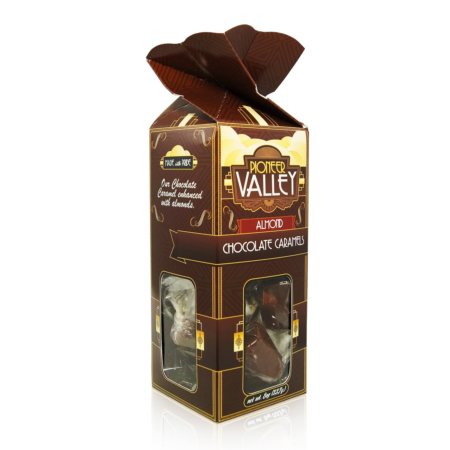 Pioneer Valley Almond Chocolate Caramels 8oz Box (Soft, Premium, Artisanal Caramels)
