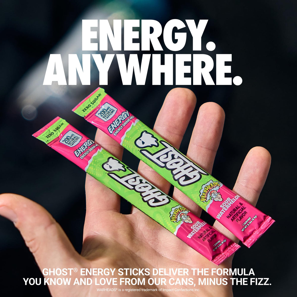 GHOST Sugar-Free Energy Drink Packets, Warheads Sour Watermelon, 24 Sticks