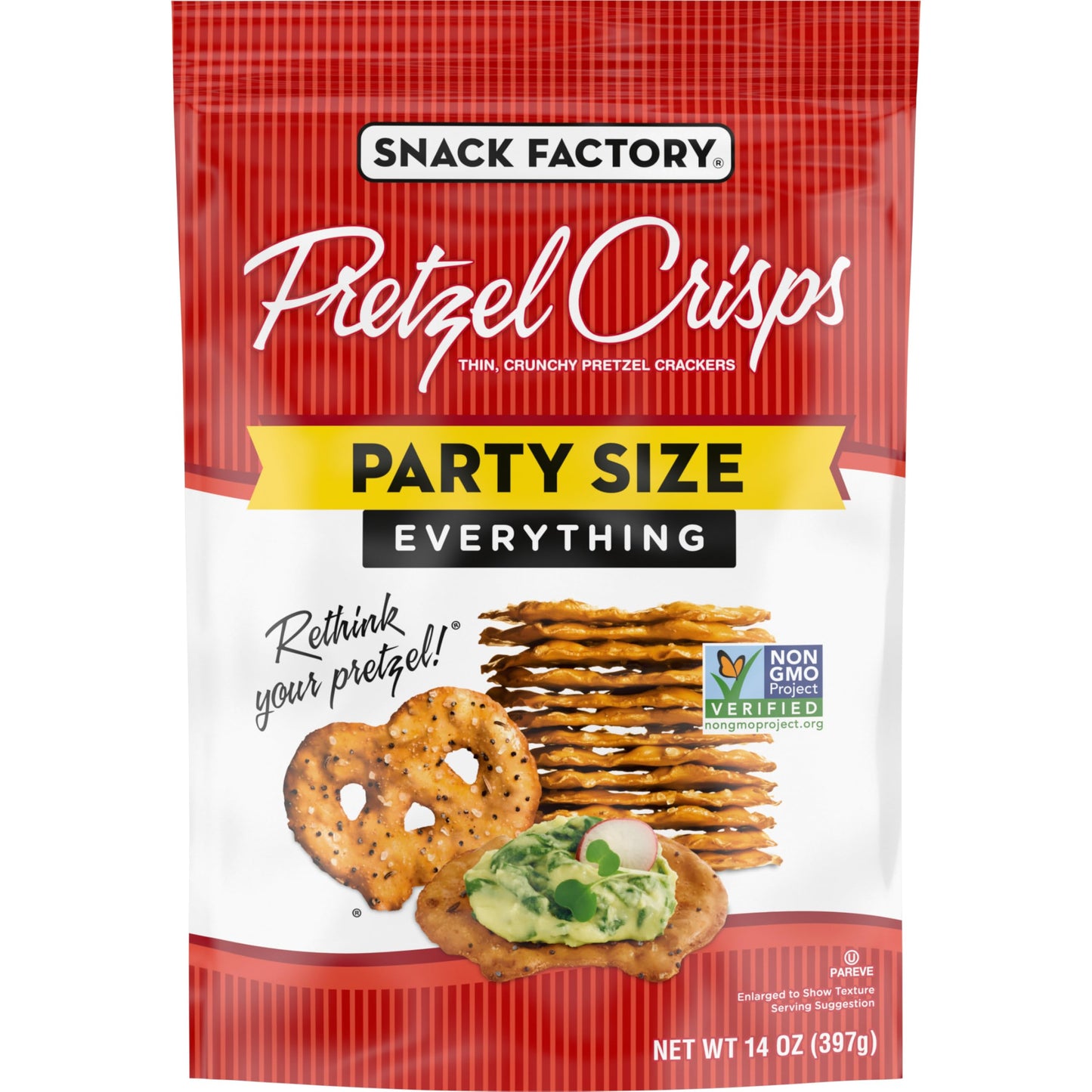 Snack Factory Everything Pretzel Crisps, Non-GMO, 14 OZ Party Size Bag