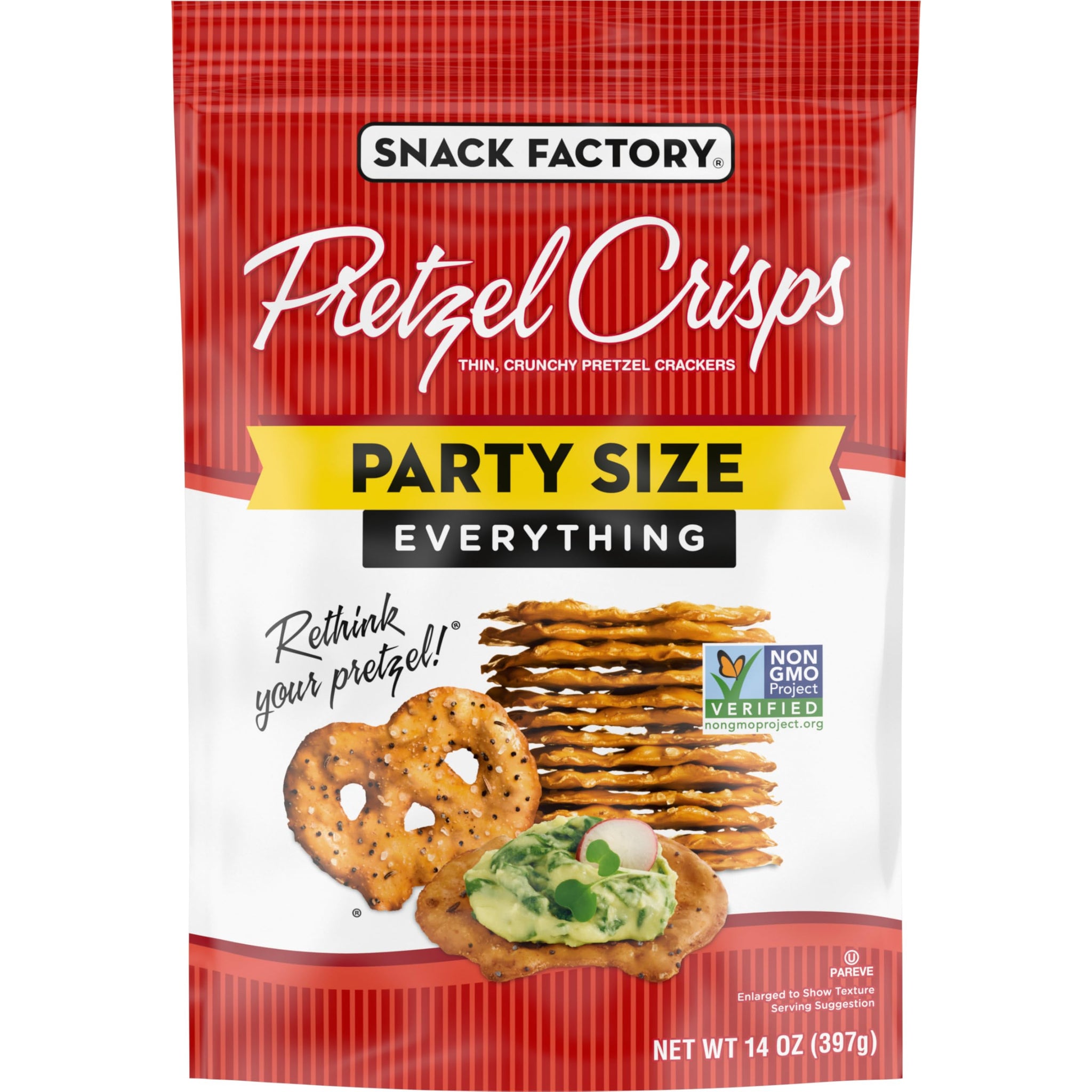 Snack Factory Everything Pretzel Crisps, Non-GMO, 14 OZ Party Size Bag