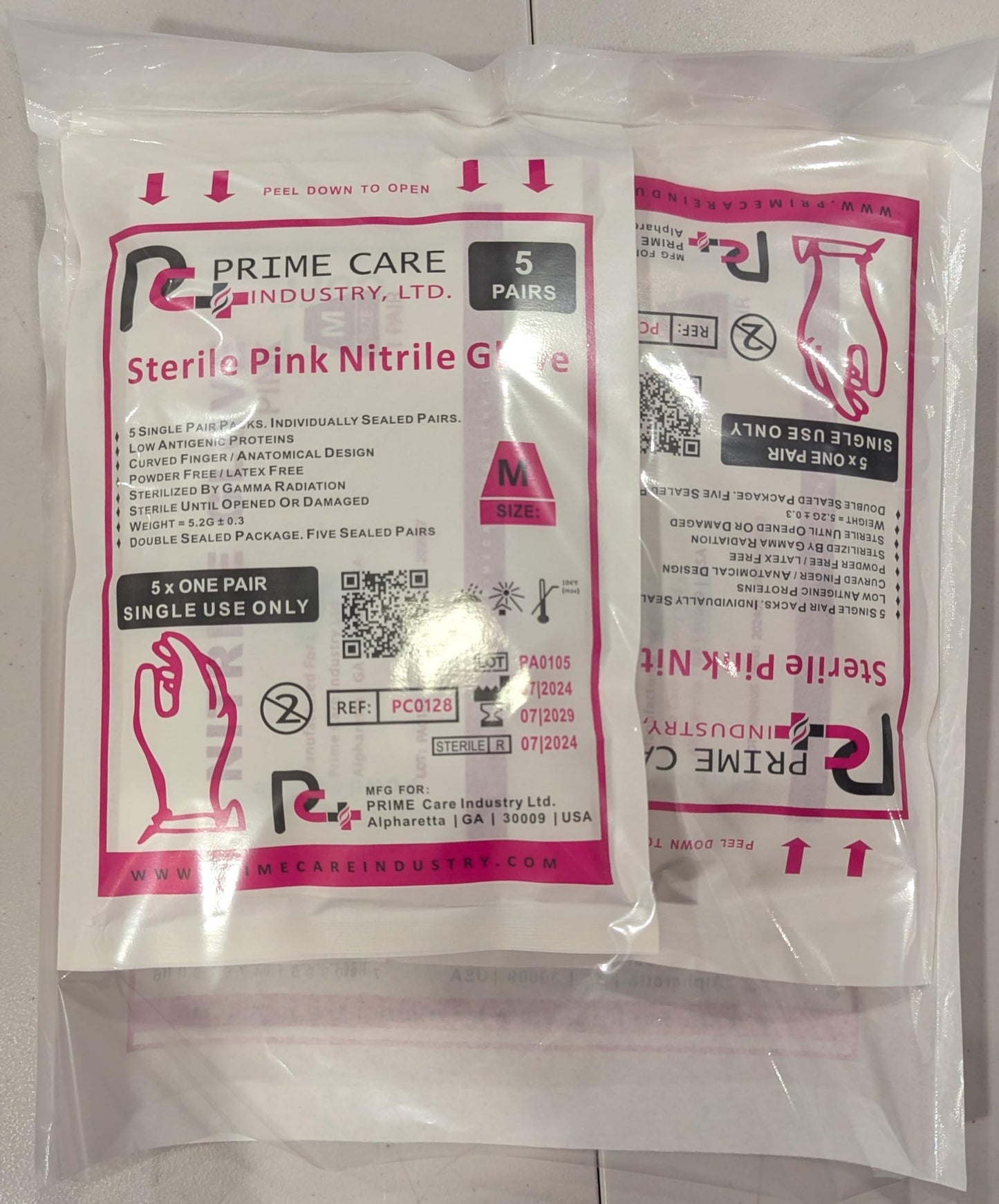 Prime Care Sterile PINK Nitrile (Box 25 pairs) (Medium)