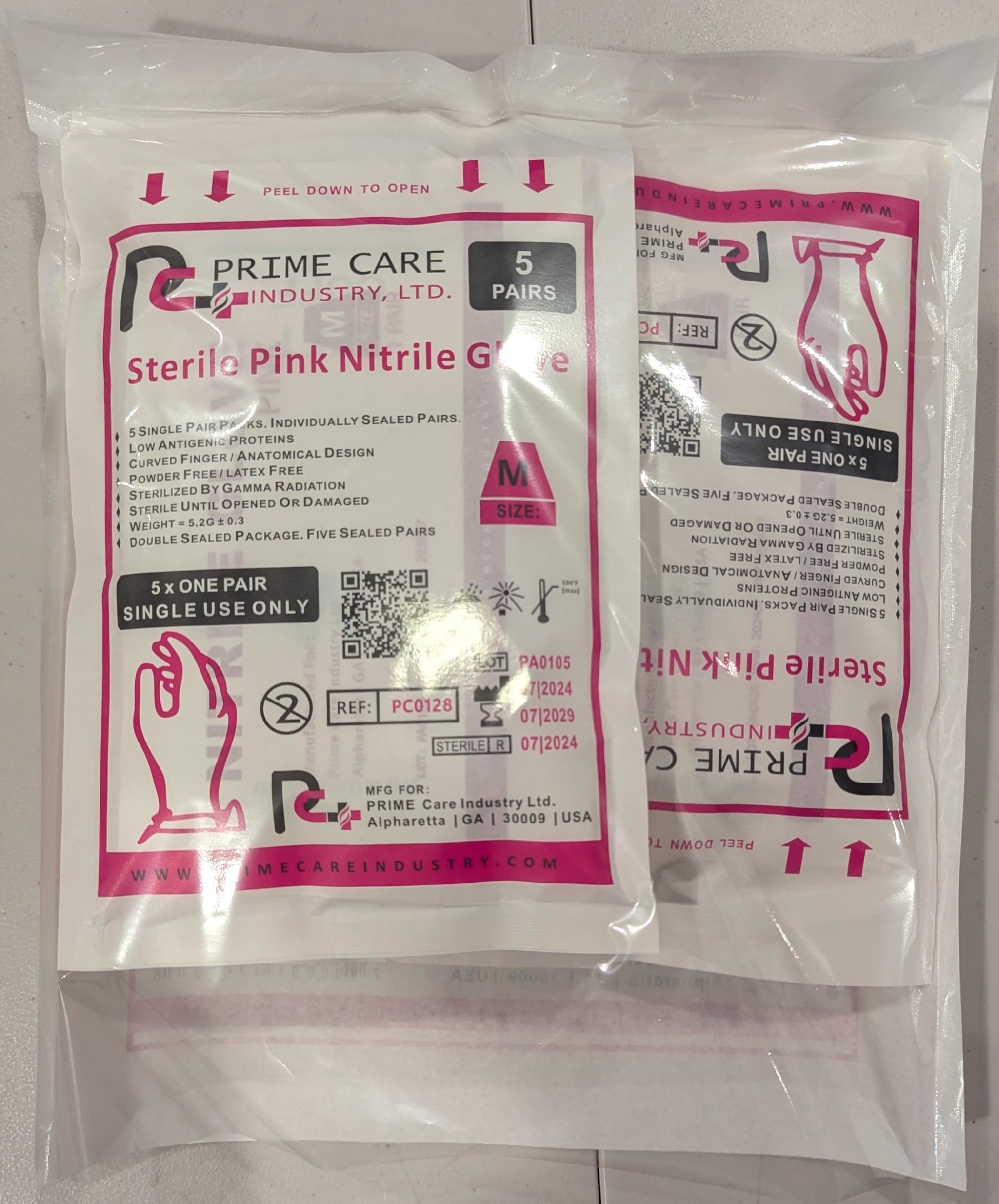 Prime Care Sterile PINK Nitrile (Box 25 pairs) (Medium)