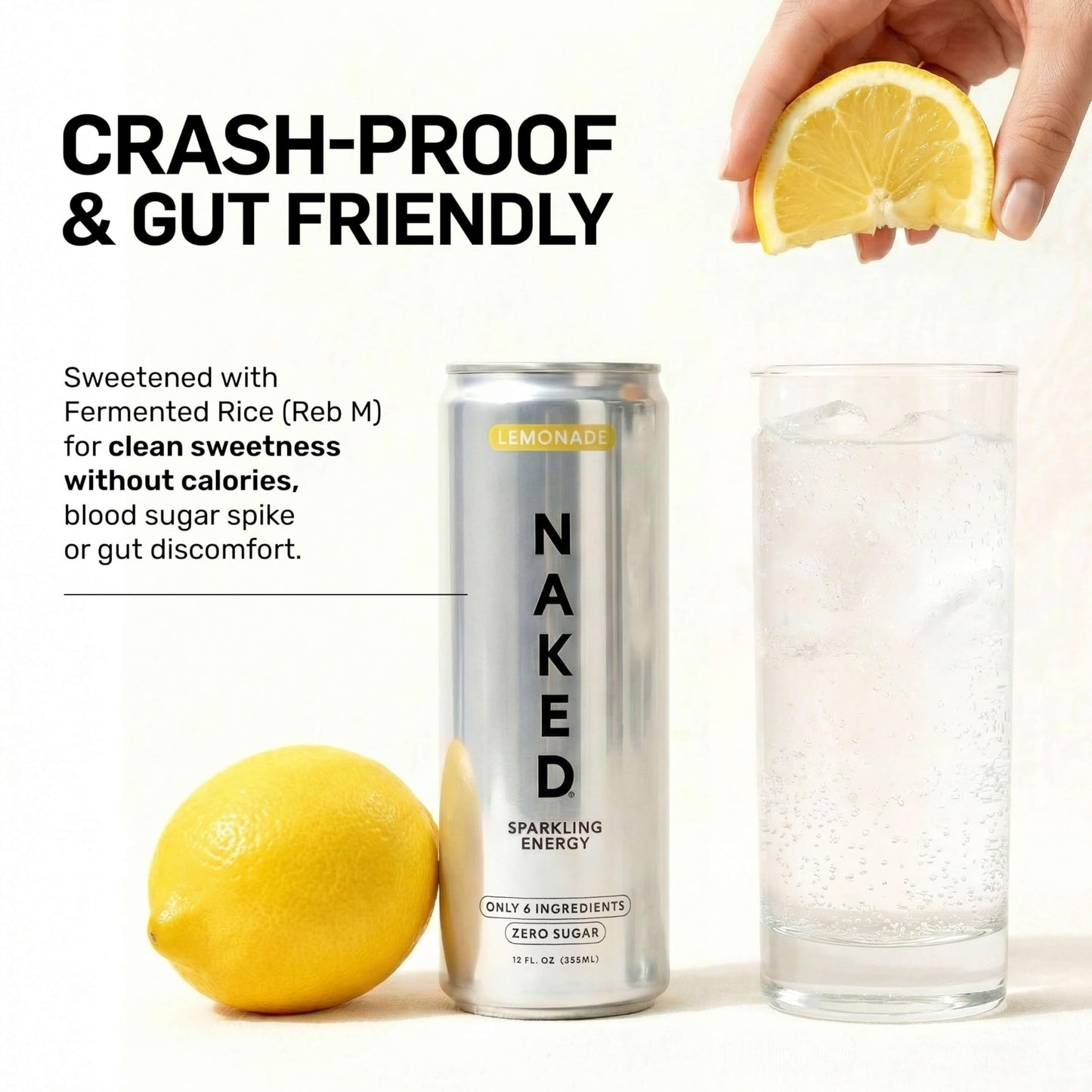 Naked Sparkling Energy Drink - Lemonade, Organic Caffeine, Organic Lemon Juice, Zero Sugar, No Sucralose, Naturally Sweetened, Clean Energy Drinks